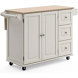 $131.99 | Homestyles Dolly Madison Off-White Mobile Kitchen Island Cart with Wood Drop Leaf Breakfast Bar at Amazon